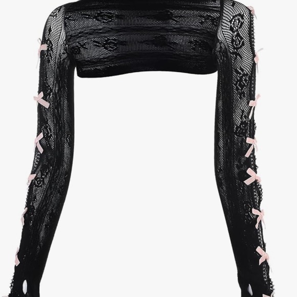 Black lace pink bow long sleeve bolero shrug sweater top NWT gothic Lolita doll - Picture 2 of 5